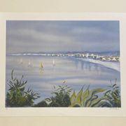 Lithograph signed by the French artist Victor ZAROU - Coastal view