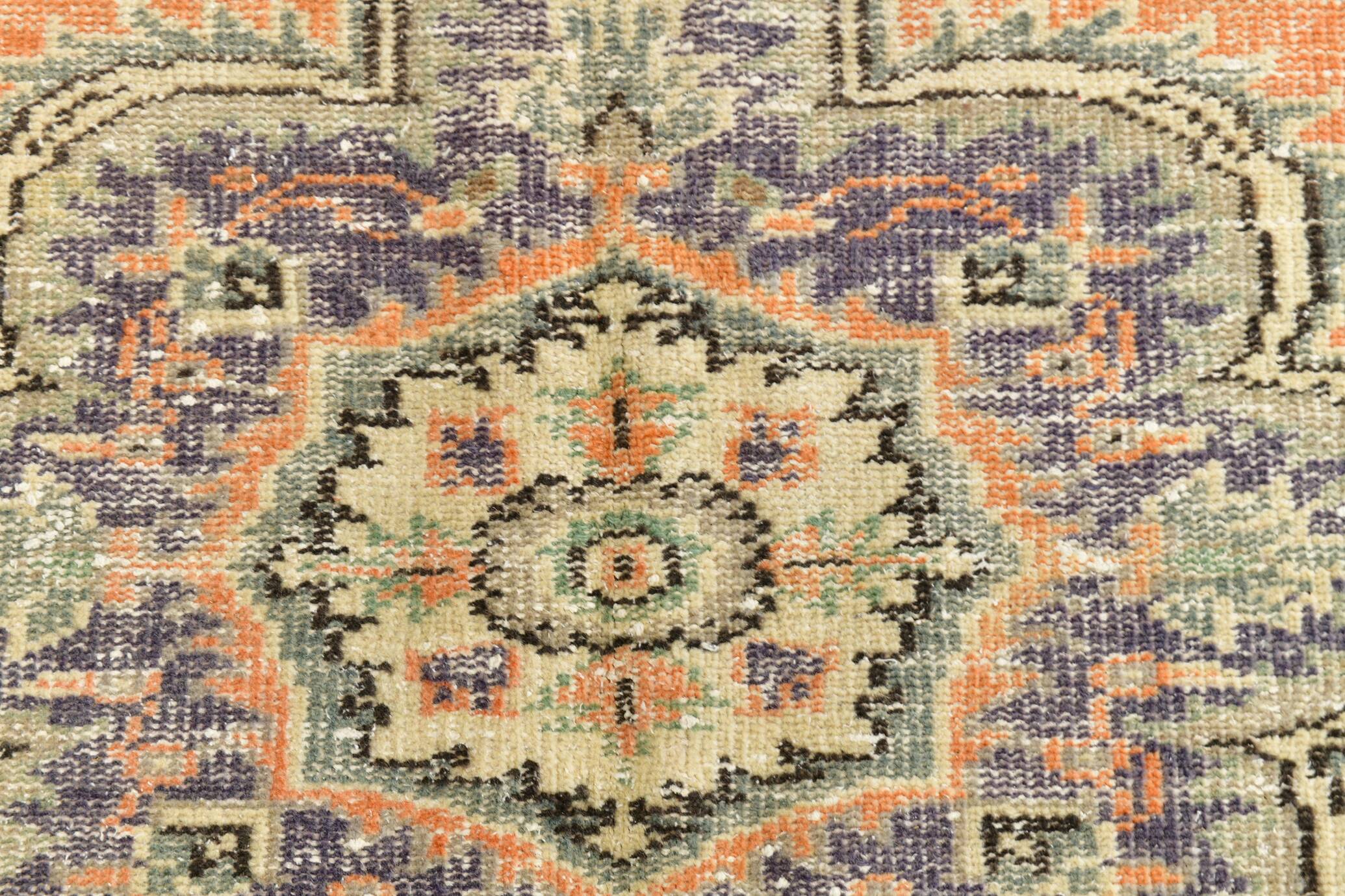 6x9 Antique Vintage Orange & Greeb Turkish Rug, 182x286Cm