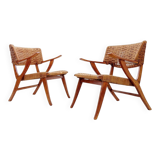 Pair of rope and wood armchairs - 1950s