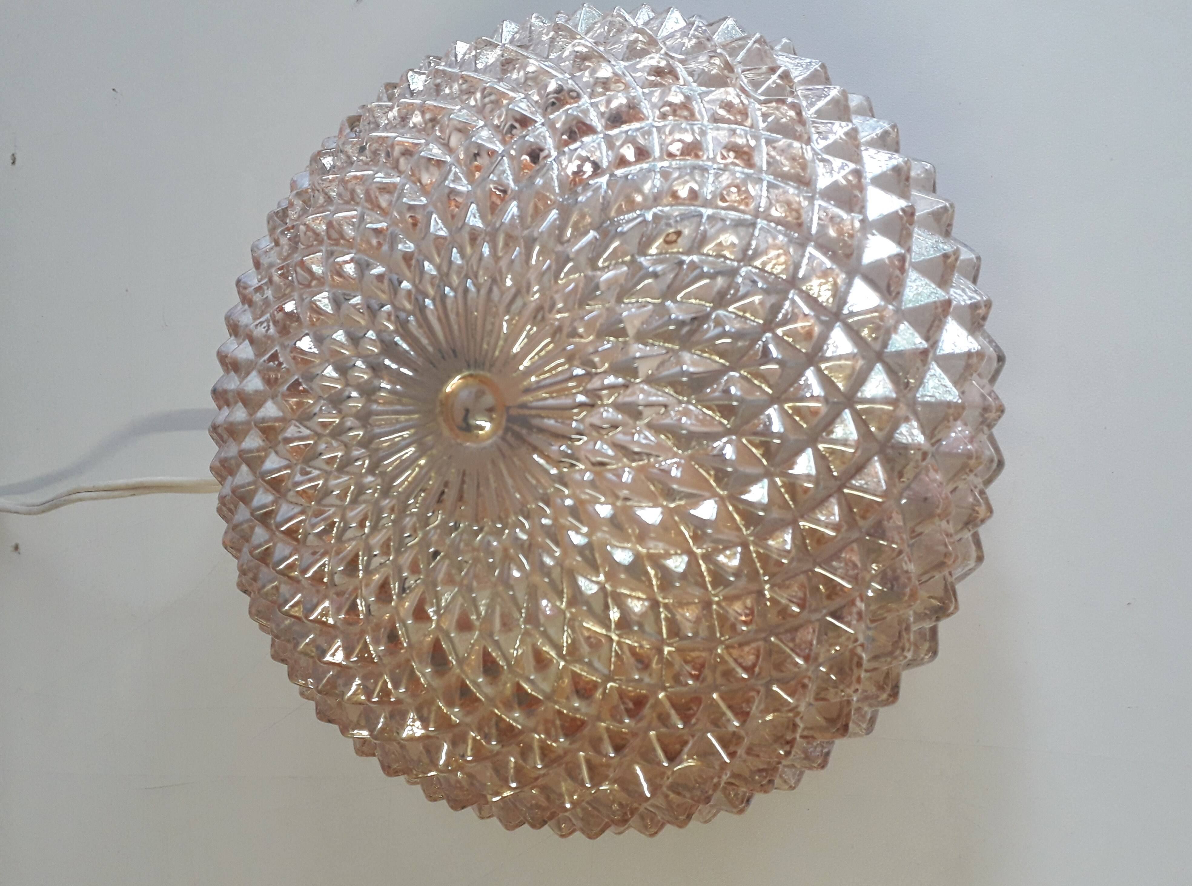 Ceiling light / Wall light - iridescent molded glass with diamond tips - 1970