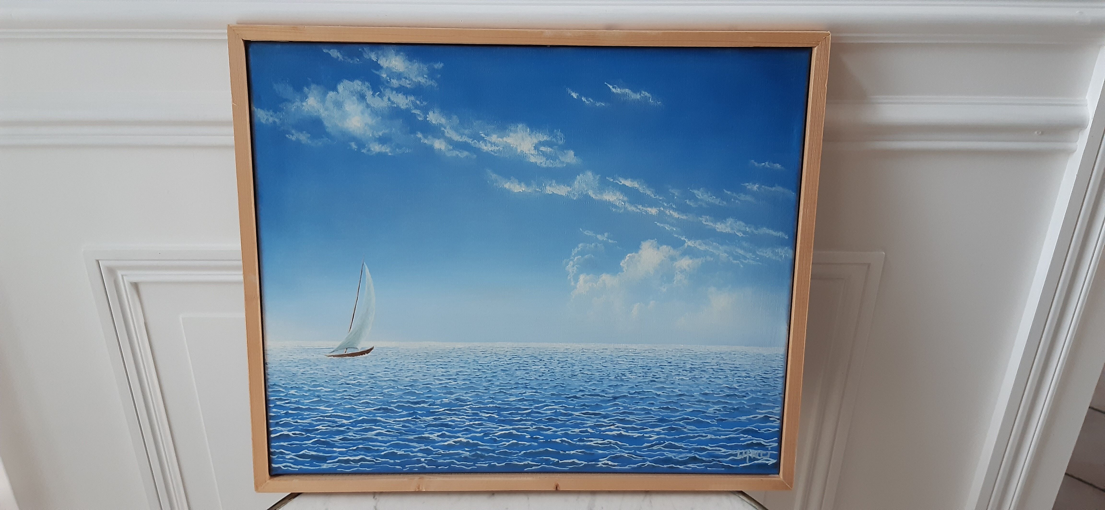 Tableau huile sur toile paysage mer vintage