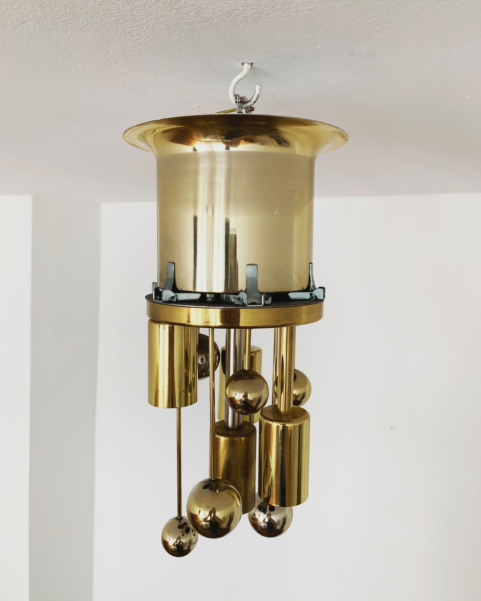 Golden mid-century ice glass ceiling lamp by Doria