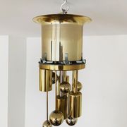 Golden mid-century ice glass ceiling lamp by Doria