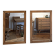 Pair of vintage antique mirrors in raw solid wood.