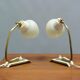 Two bedside lamps - metal/brass table lamps with opal glass shade - 1960s, vintage style