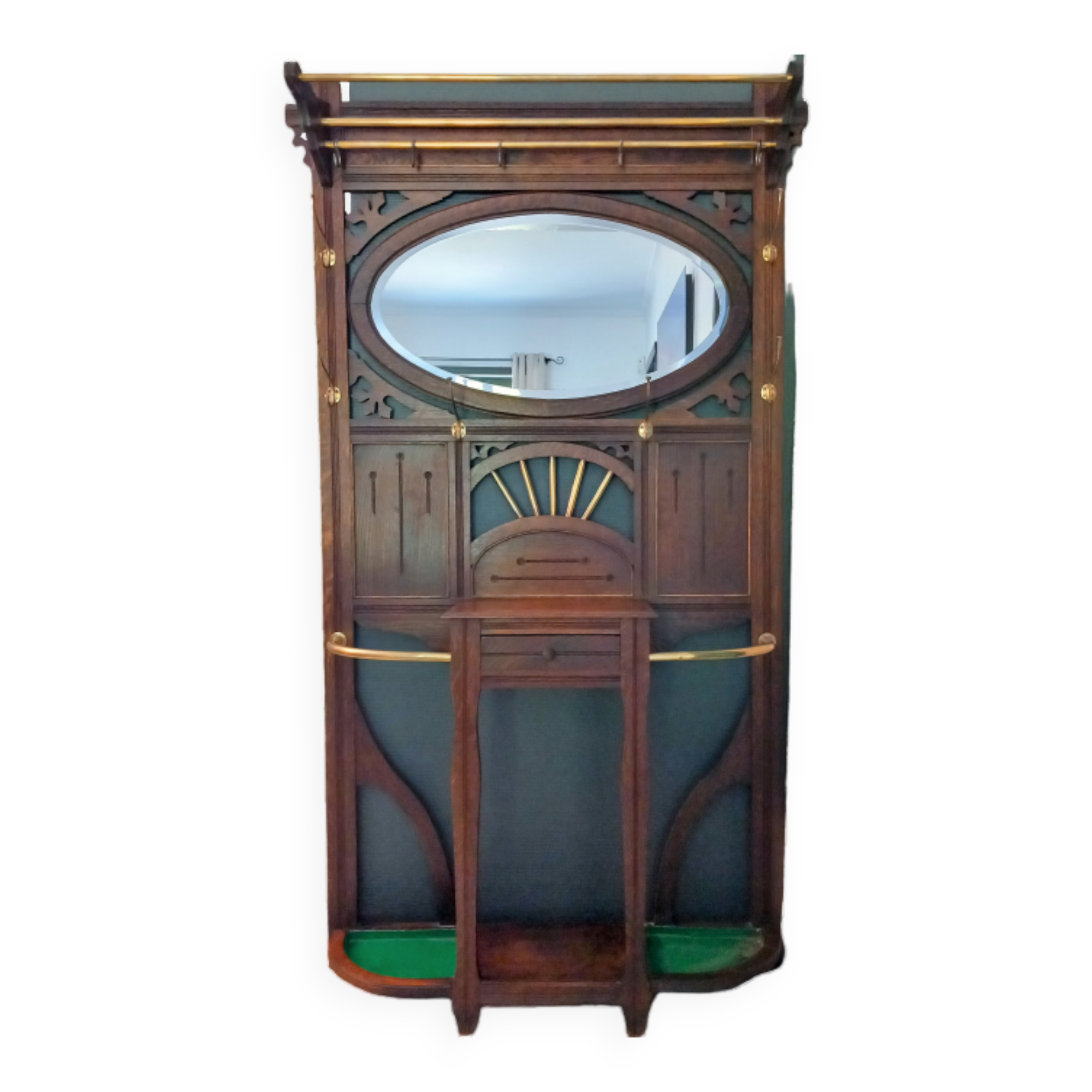 Vestiaire mural art nouveau / bois laiton