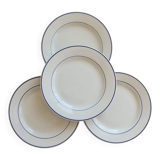 4 vintage flat plates porcelain Pyroblan Sarreguemines - Blue rim