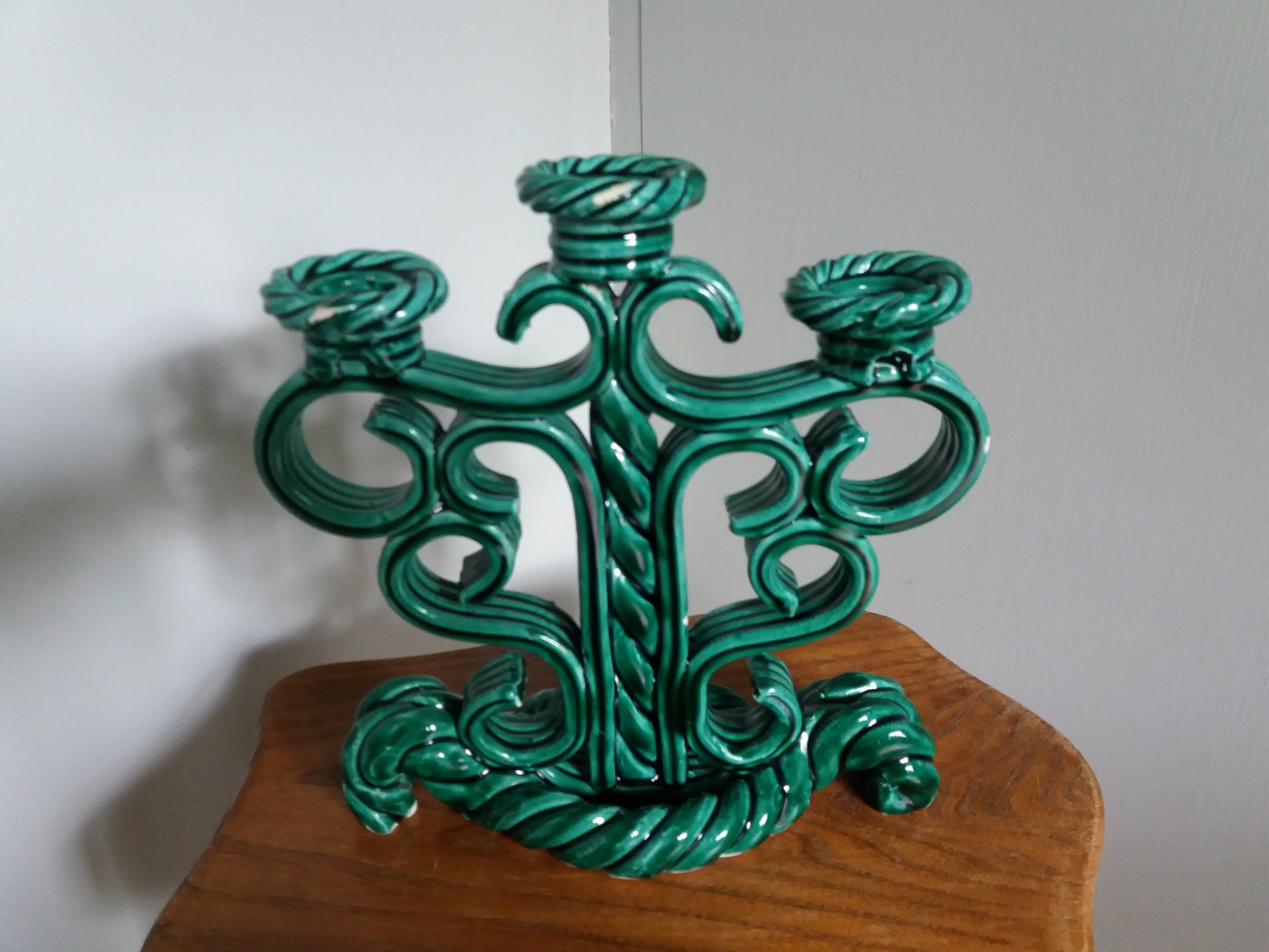 Vallauris Art Deco barbotine candlestick