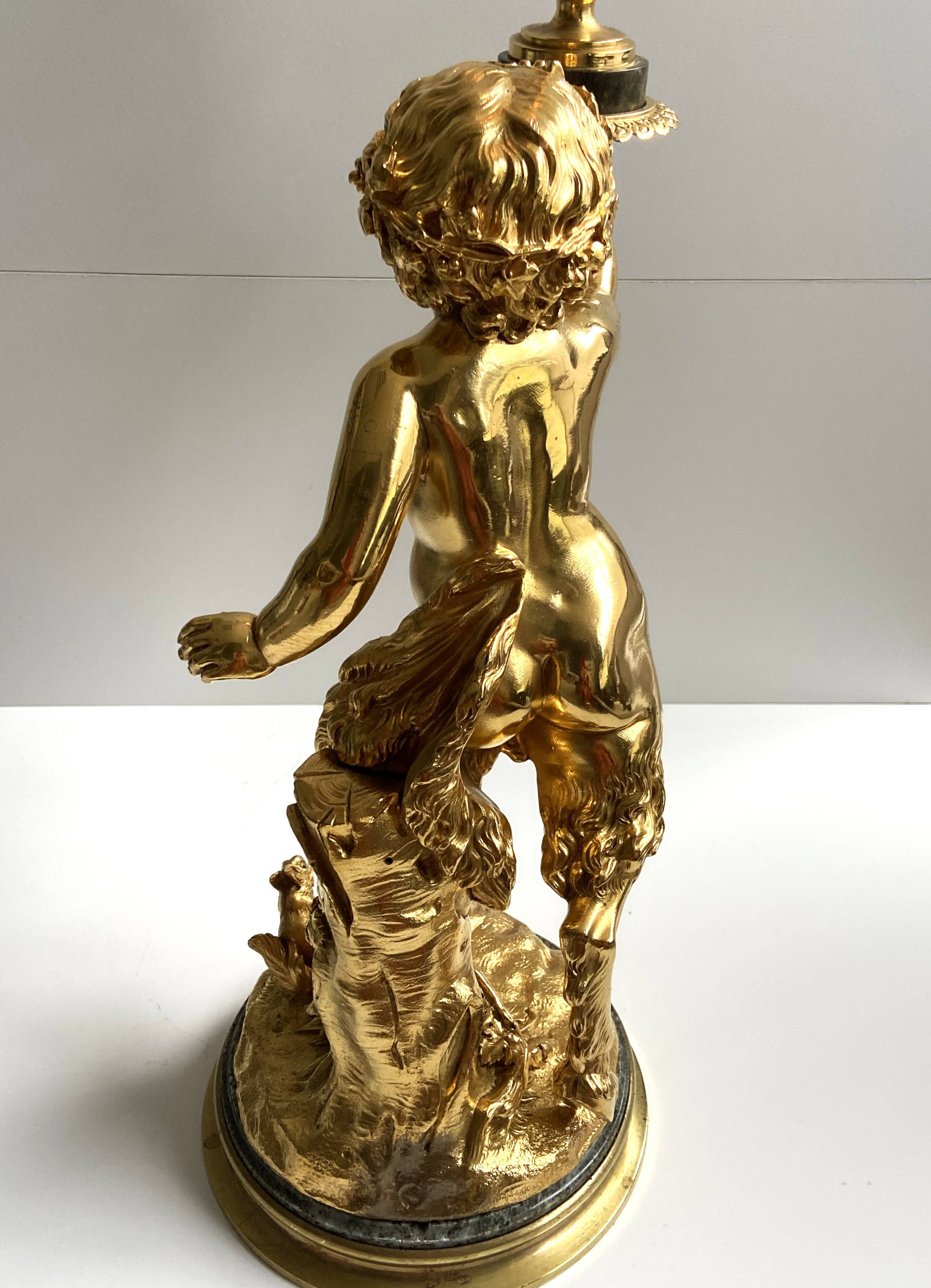 Sculpture, torchère "Jeune satyre" en bronze doré d'après Clodion