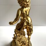 Sculpture, torchère "Jeune satyre" en bronze doré d'après Clodion