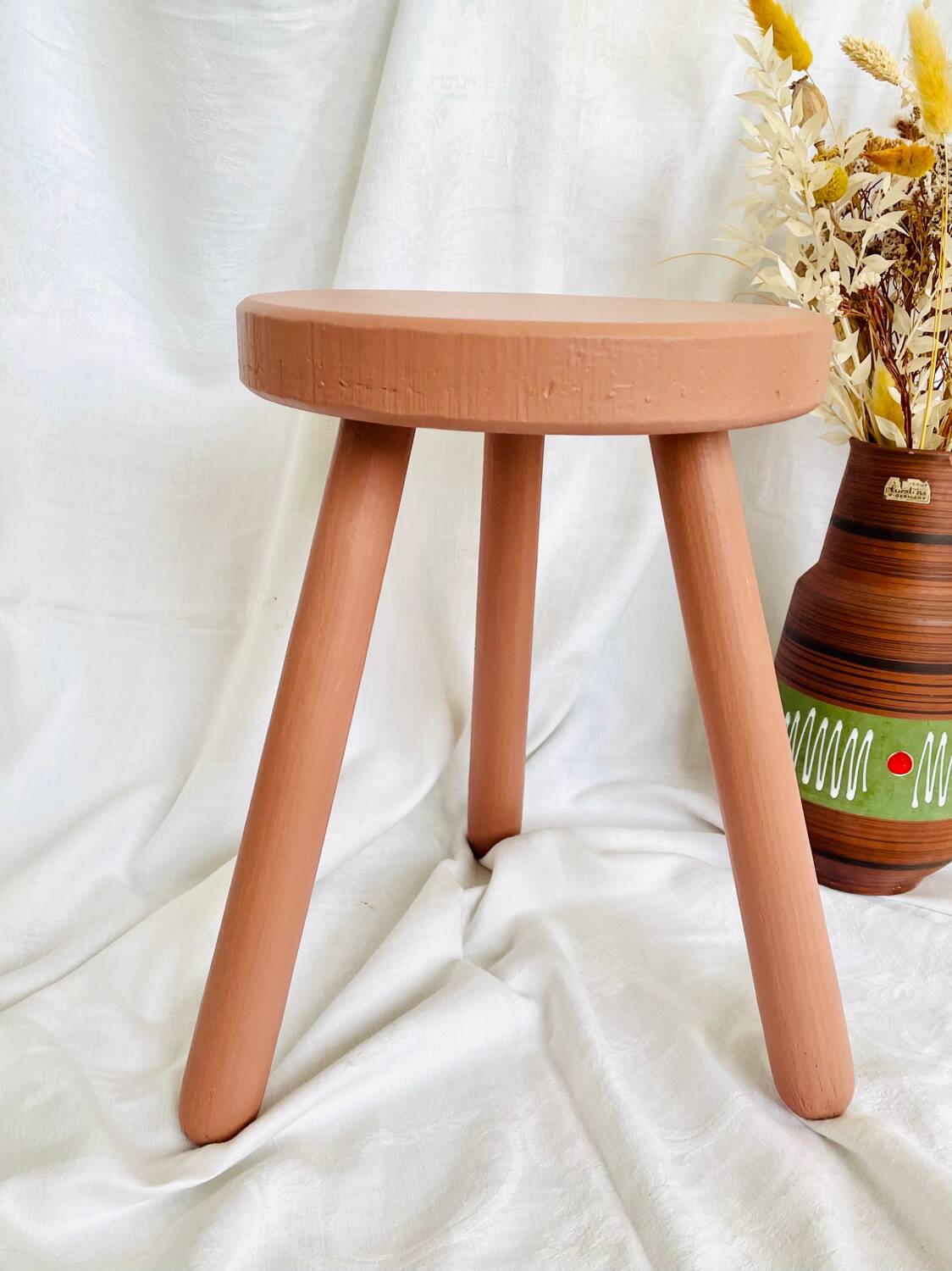 Vintage painted wood tripod stool