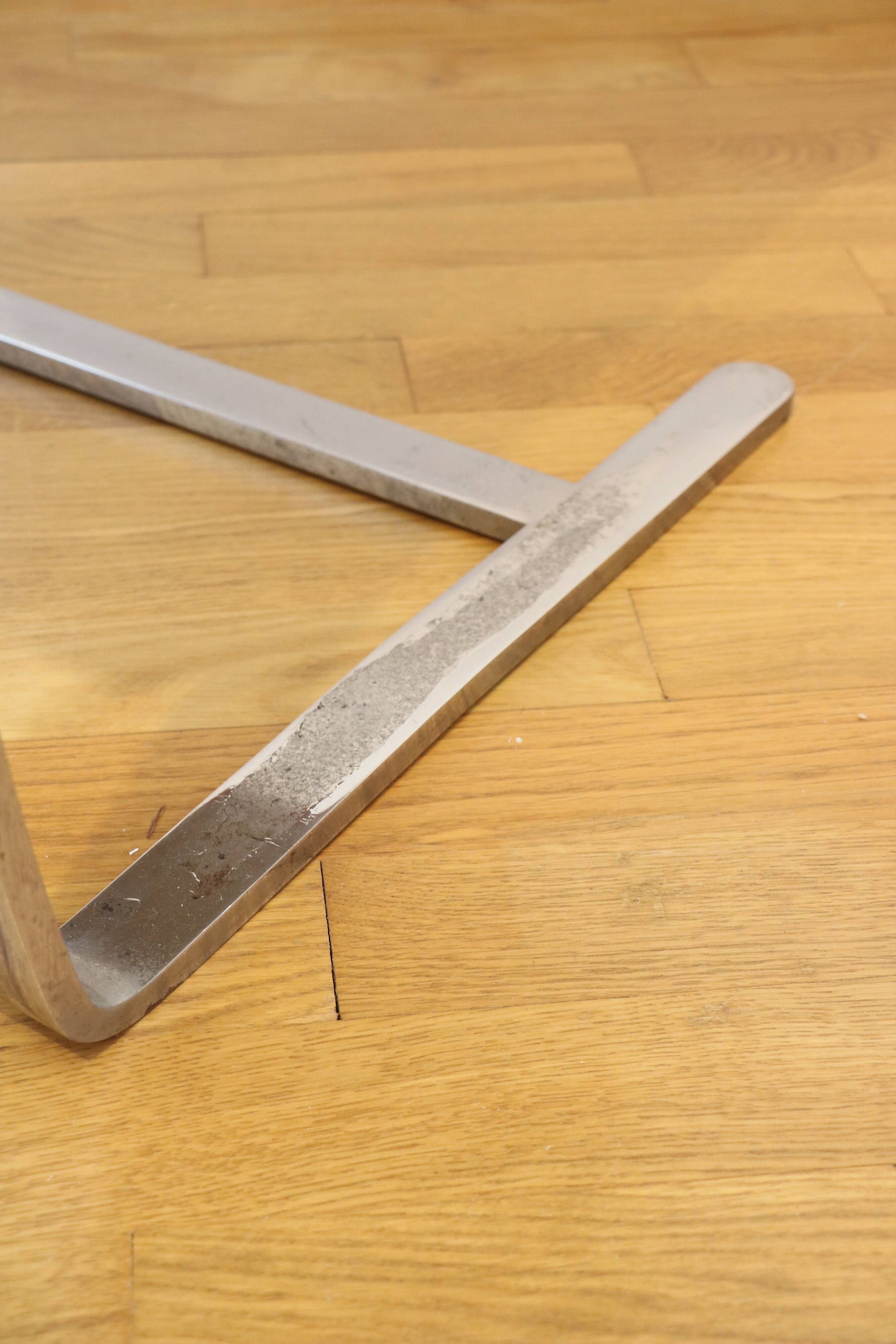 Chrome-plated metal and orange fabric armchair, 1970