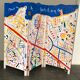 Painted wooden screen with the map of Barcelona 210 W x 170 H