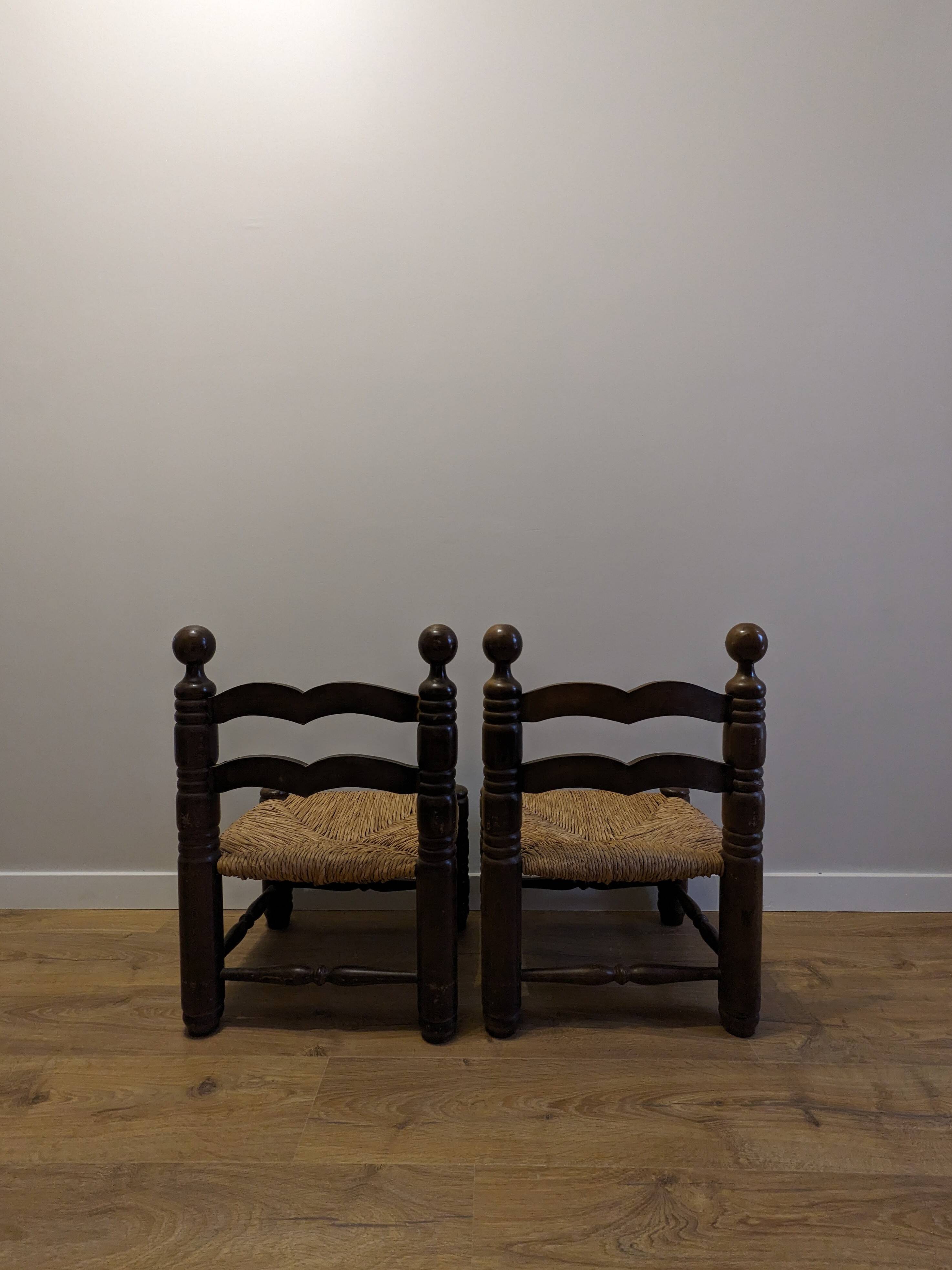Pair of wooden chairs, straw seats