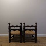 Pair of wooden chairs, straw seats