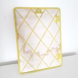 Wall-mounted barber mirror - Rectangle - yellow plastic outline - 1970 29x38cm