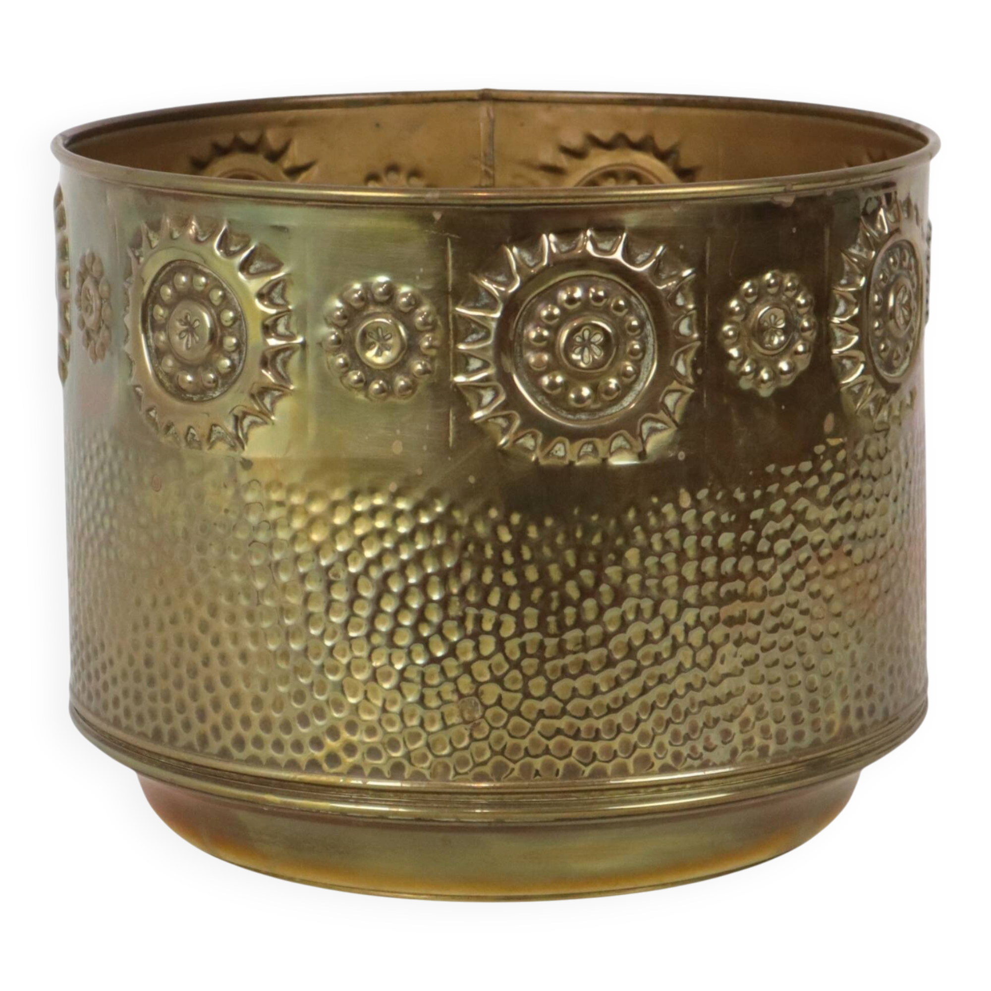 Large Brass Jardinière / Firewood Bin with Repoussé Work