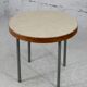 Side table tubular steel base, round top strapping wood, France, circa 1950