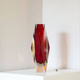 Murano 'Sommerso' large facet cut glass vase