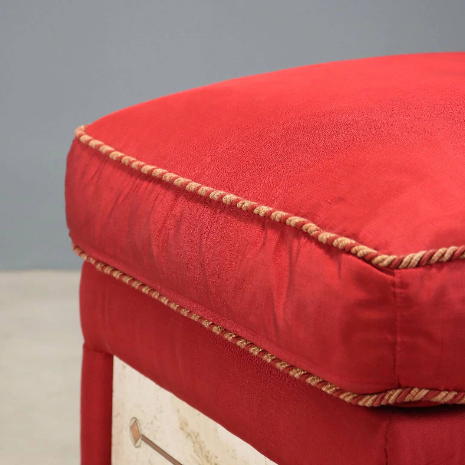 Vintage pouf in fabric and faux marble, Italy, 1950s-1960s.