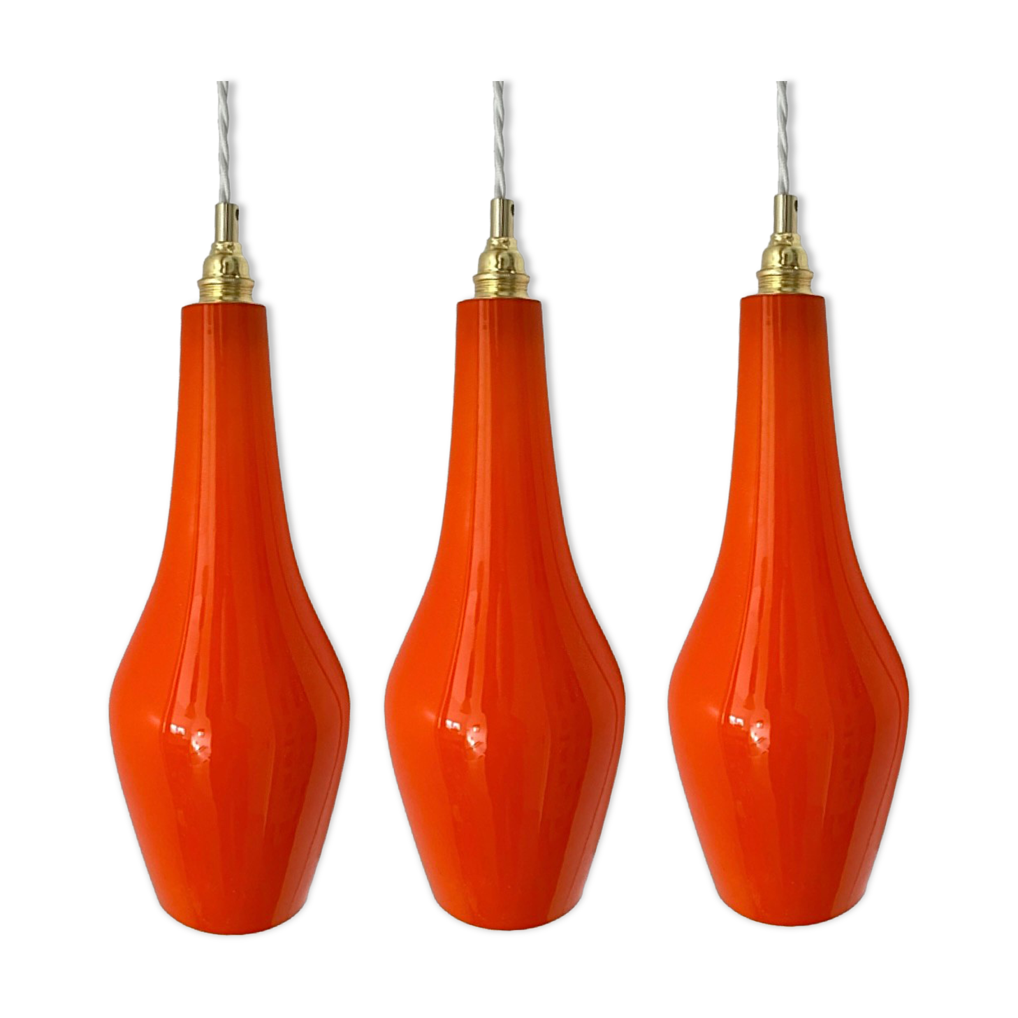 Set of three new electrified orange vintage pendant lamps