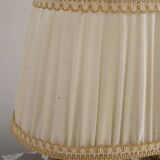 French Antique 2 Light Bronze Boulotte Table Lamp With Cream Pleated Shade