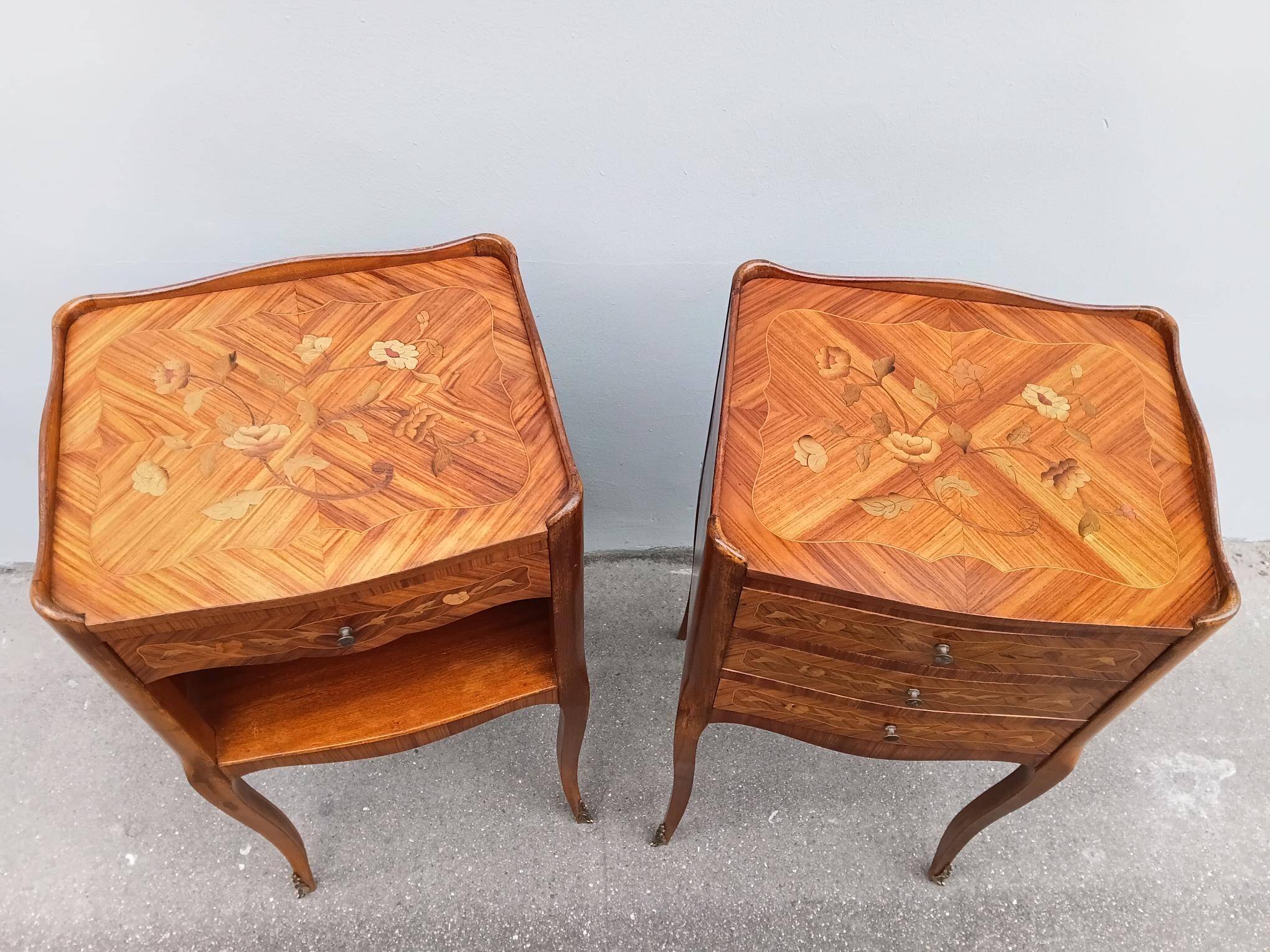 Pair of Louis XV style bedside tables by Haentges Frères.