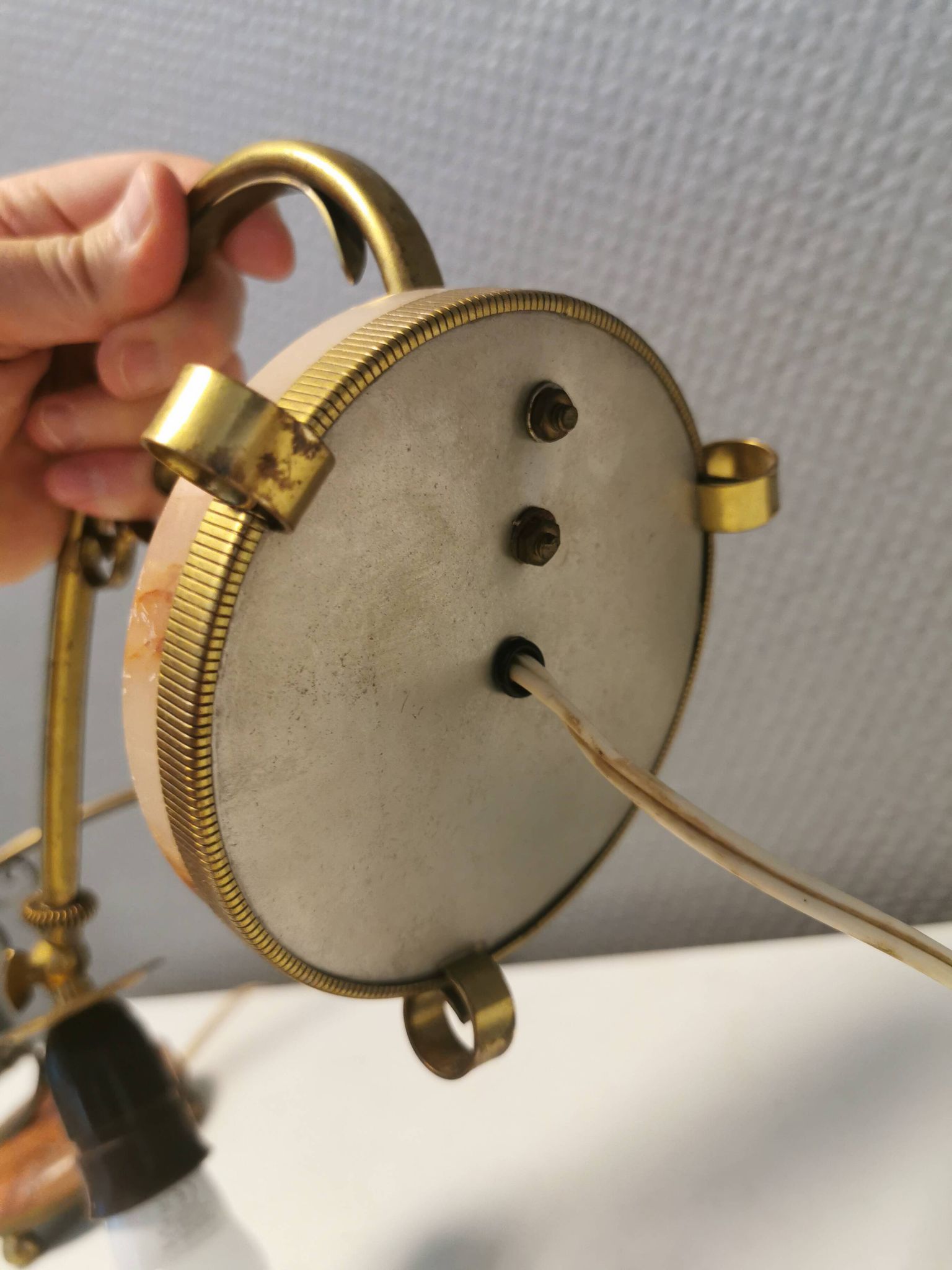 A set of very old art deco table lamps, estimated 1920s in brass and marble.