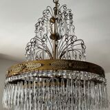 Old Crystal Grapevine Waterfall Chandelier and Solid Bronze Frame