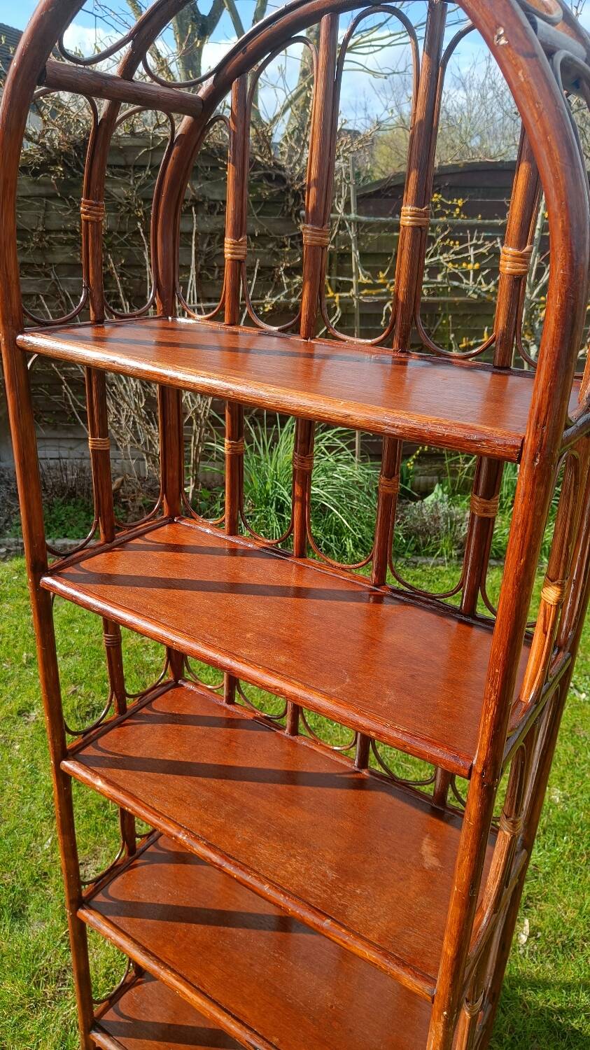 Library, vintage rattan shelves
