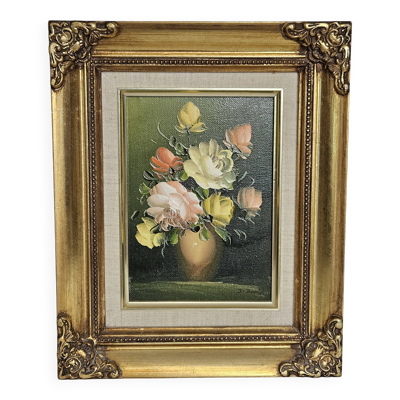 Tableau bouquet de fleurs encadré XXème
