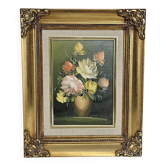 Framed flower bouquet tableau XXth