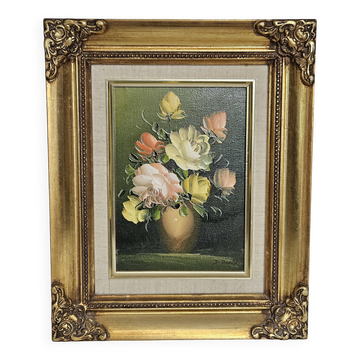 Framed flower bouquet tableau XXth century