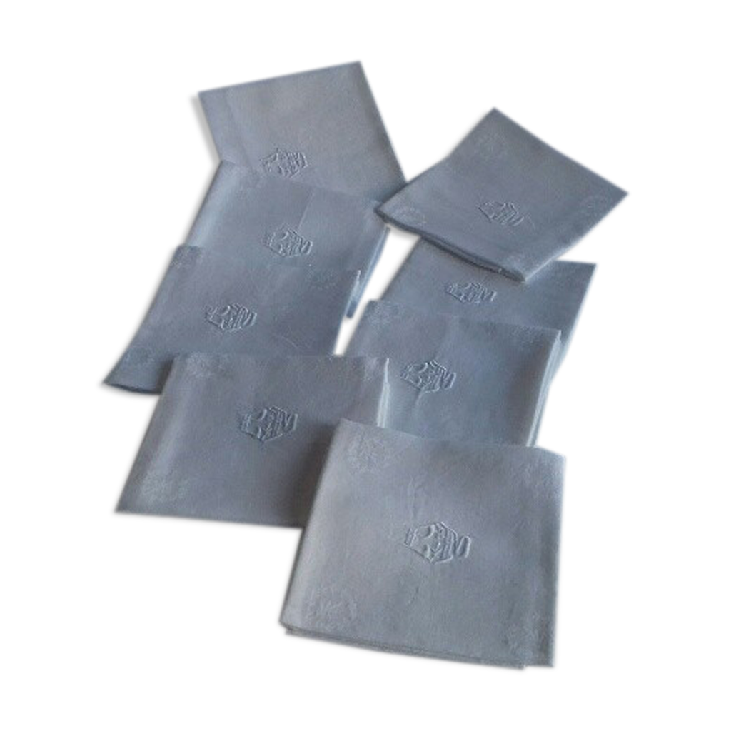 Lot De 12 Serviettes Damassées Anciennes - Coton Blanc, Fait Main