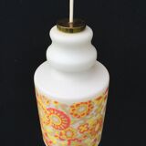White and orange tube chandelier with seventies pop flowers