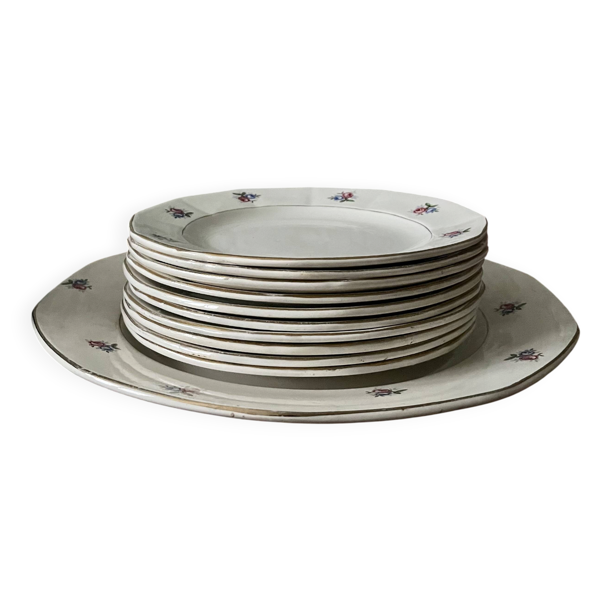 Plates and dish in genuine opaque Digoin Sarreguemines.