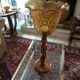 TWISTED WOODEN FLOOR LAMP, ENGRAVED GLASS GLOBE