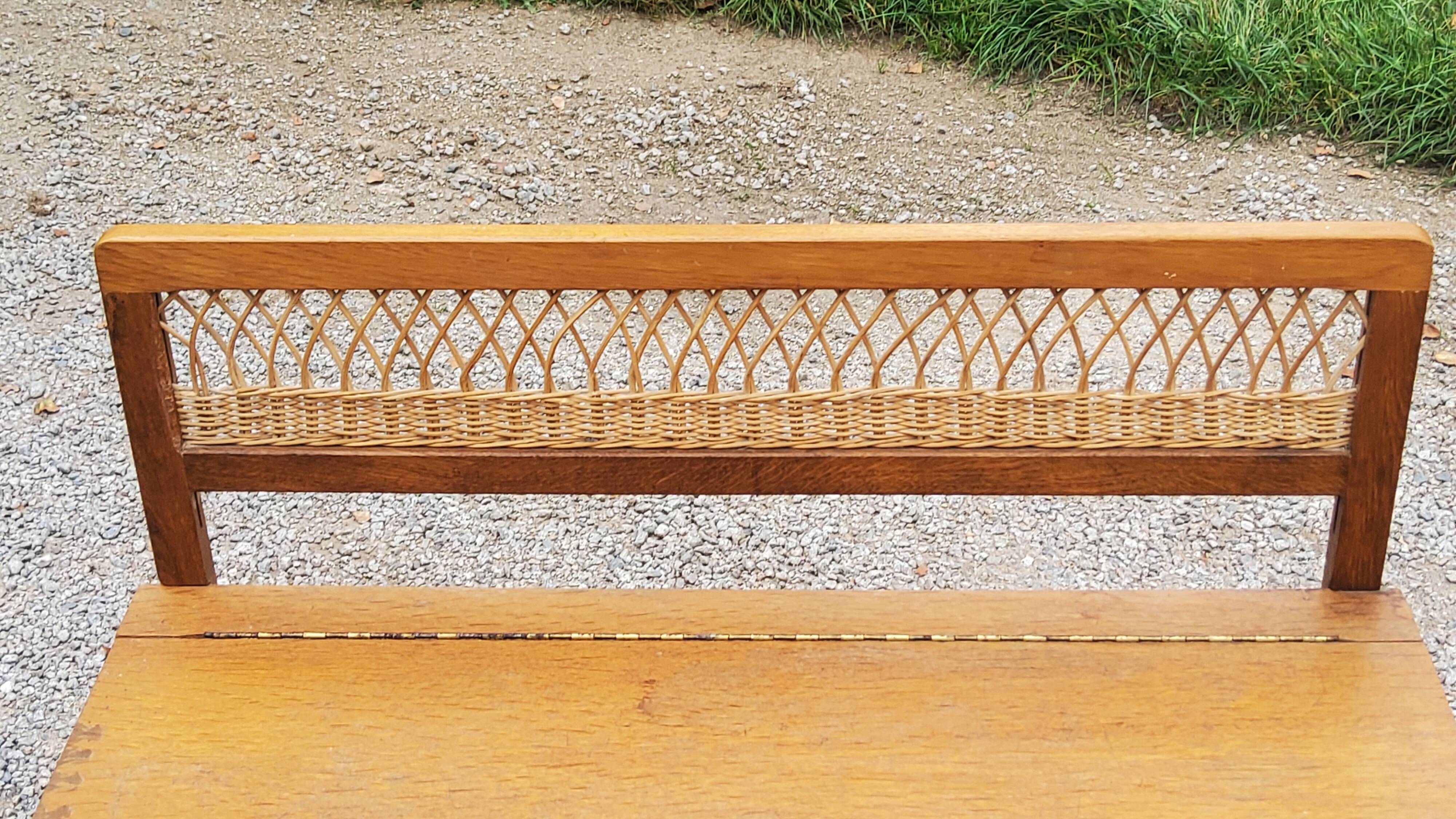 Vintage chest bench from the 50s in oak and rattan