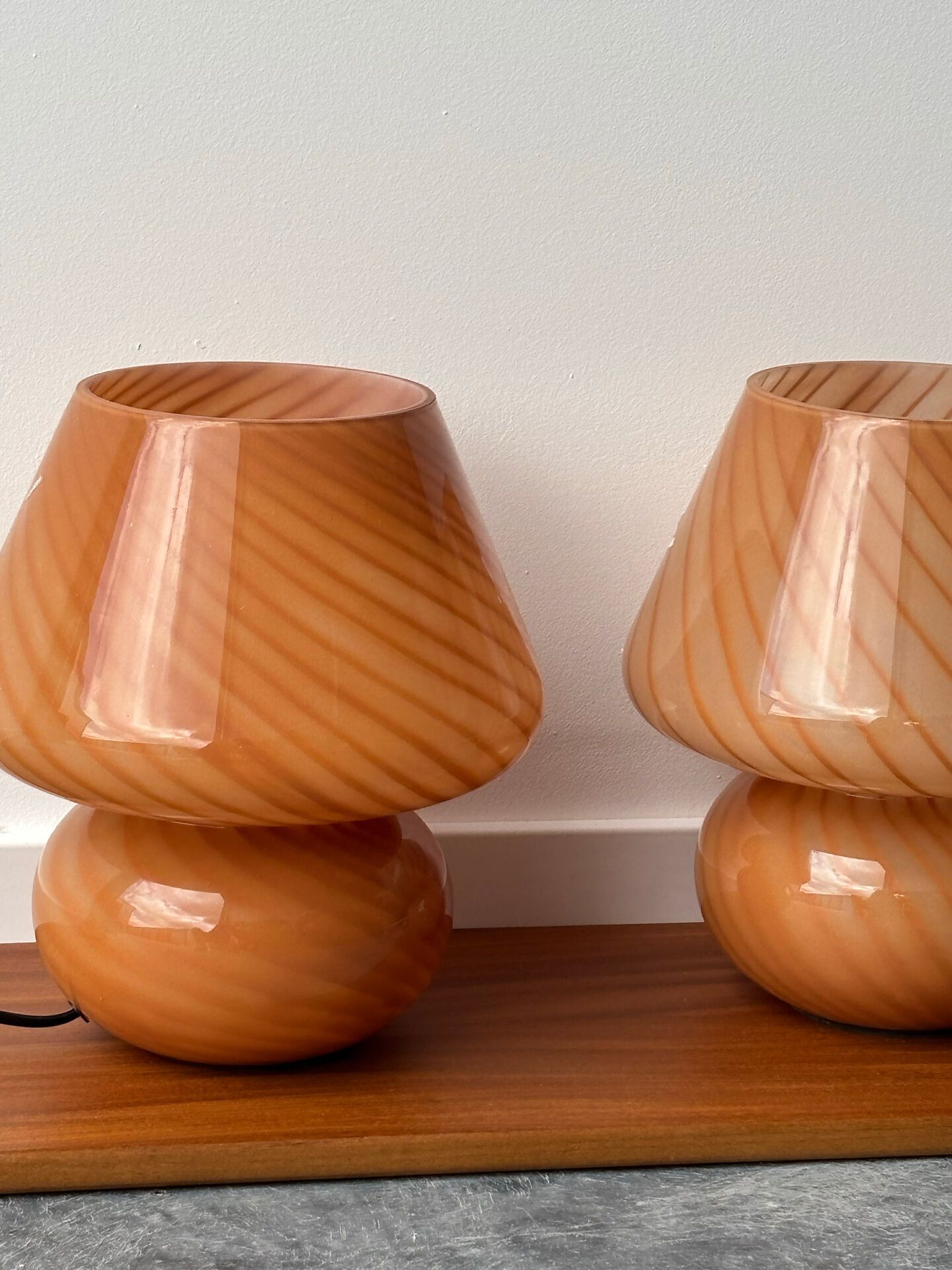 Pair of blown glass bedside lamps, Murano style, 1980s