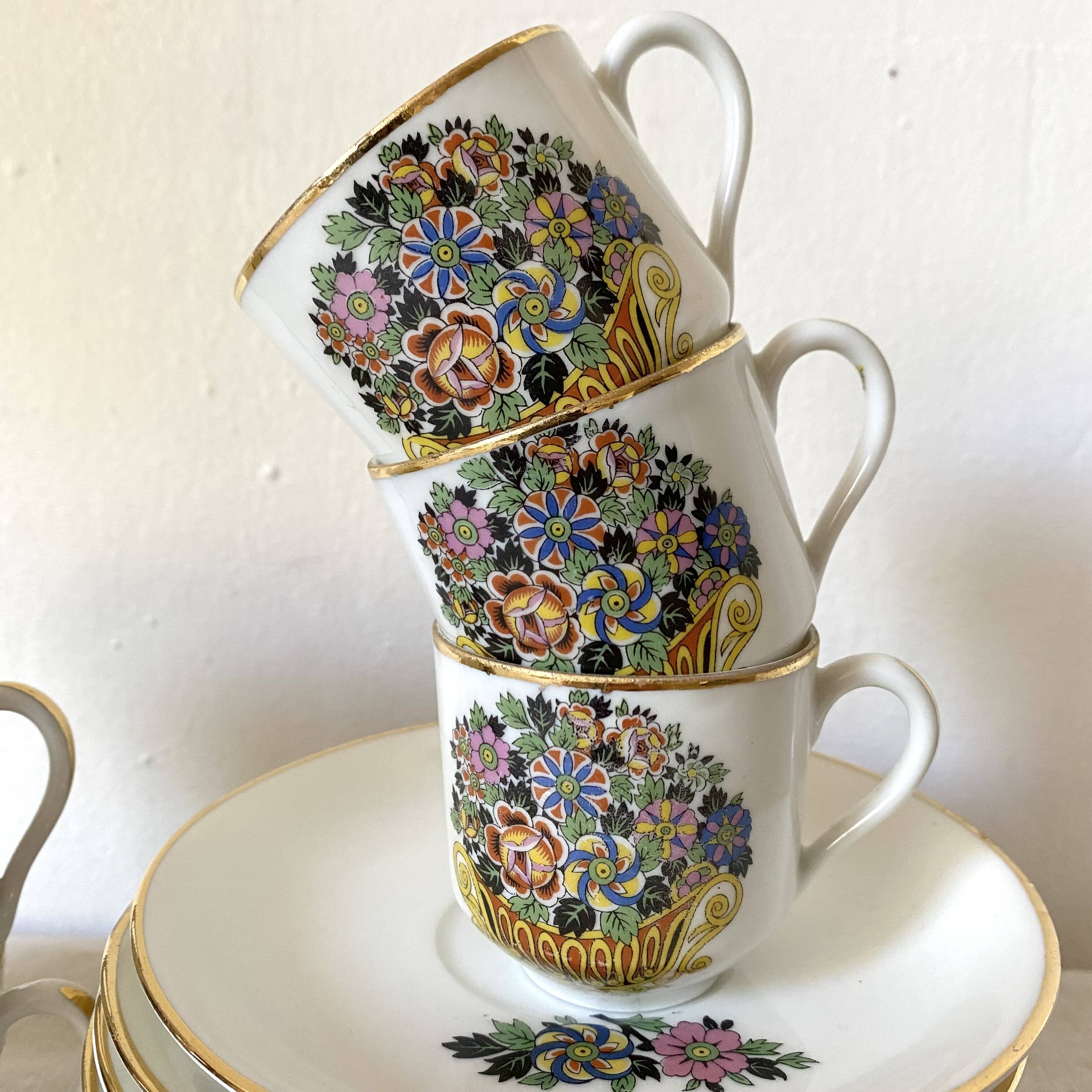 Floral coffee cups in Limoges porcelain