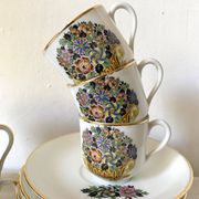 Floral coffee cups in Limoges porcelain