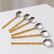 Two-Tone Gucci Bamboo Spoons Set - Gold-Plated Handles, Silver Bowls, Vintage 1970s Mid-Century Design