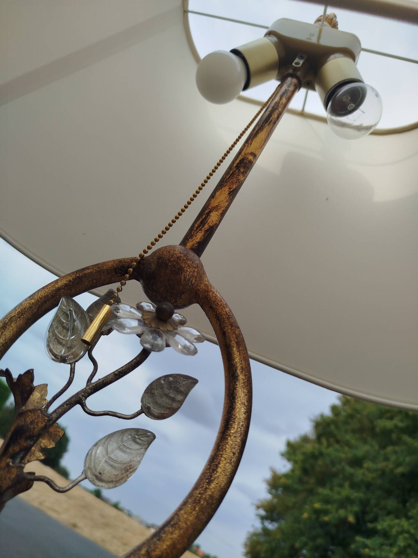 Lampadaire Vintage Banci Firenze en Fer Forgé Doré et Cristal, 1970