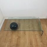 Coffee table in curved glass and black marble sphere, Giorgio Cattelan for Cattelan, 1980
