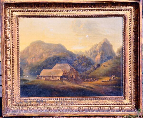 Huile sur toile XIXe siècle dans un cadre style Premier Empire