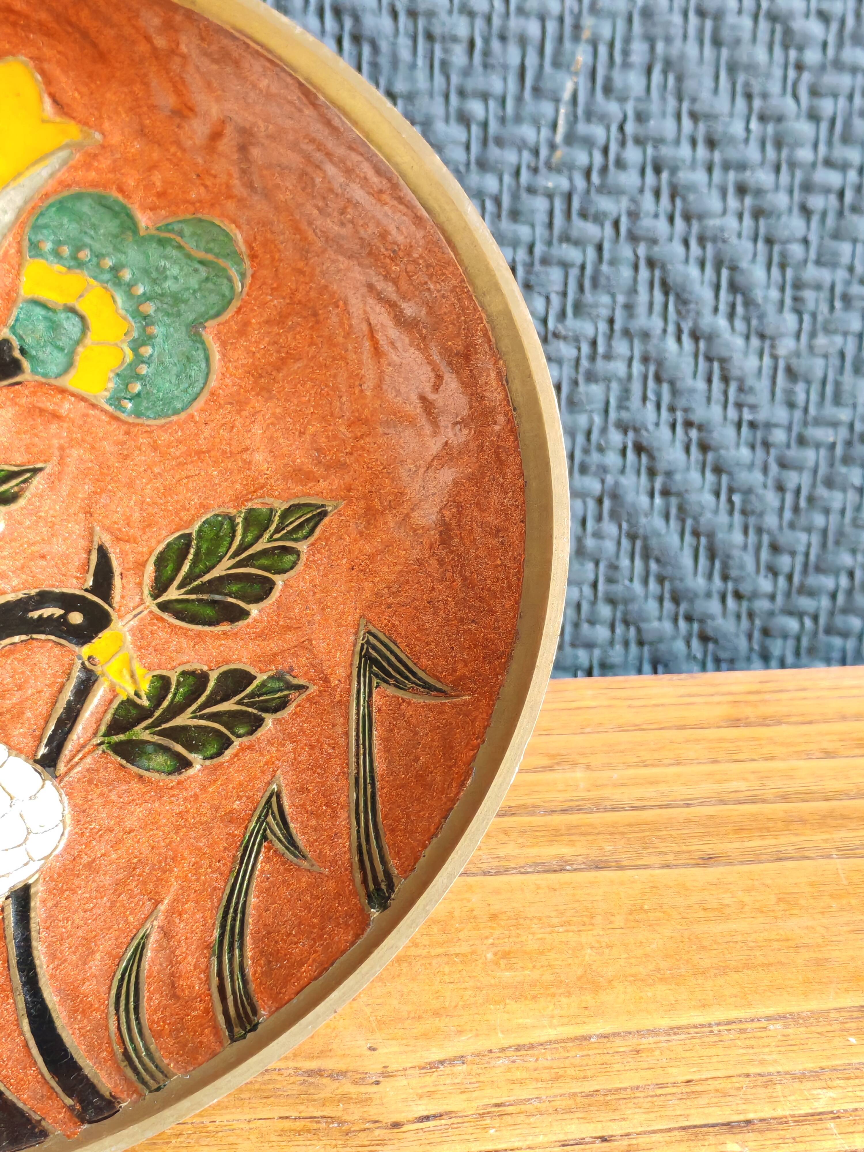 Assiette cloisonnée en laiton émaillé - India