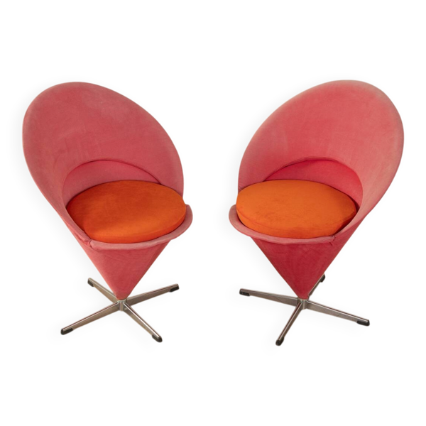 Chaises cônes uniques par Verner Panton pour Gebrüder Nehl, ensemble de 2, rose et orange.