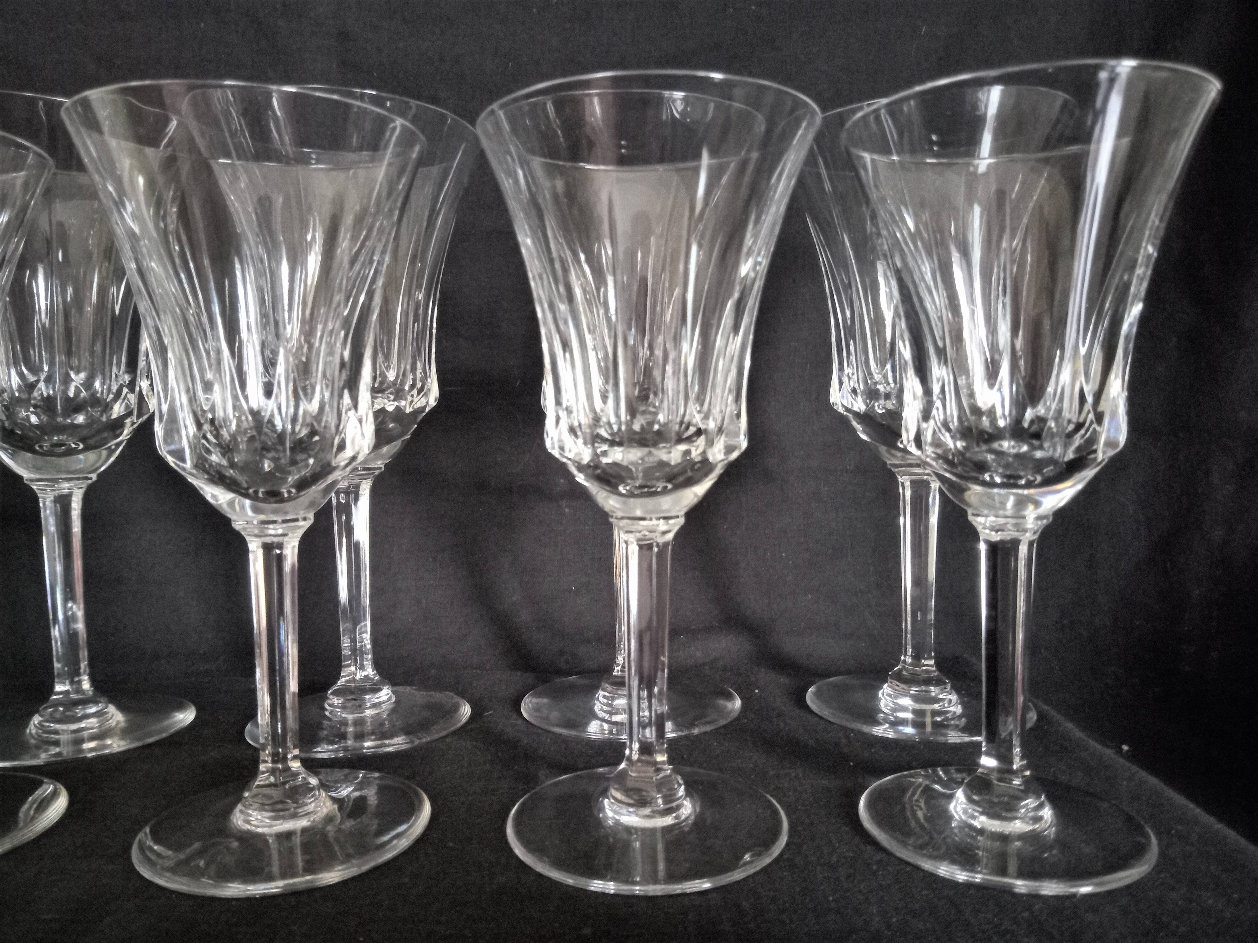 Set of 6 water glasses and 6 wine glasses in cut crystal Val Saint Lambert