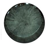 Modern Sculptural Concave Blue Glass Round French Mirror, Unique Piece