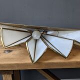 Pair of mother-of-pearl and brass fan wall lamps